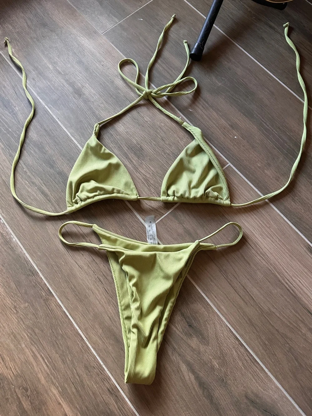 Olive Green Ribbed Triangle Bikini Set Size M